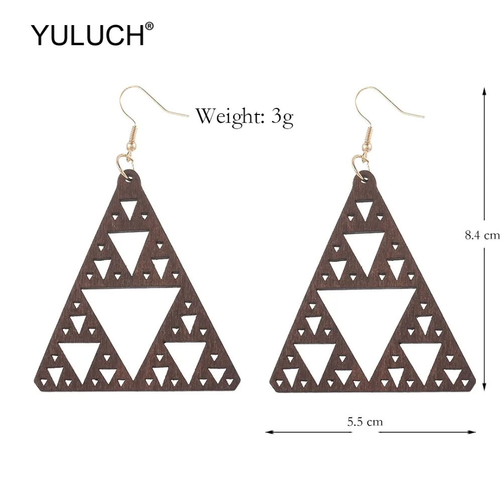 YULUCH 2019 новый дизайн 5 цветов модные деревянные полые треугольные висячие серьги
