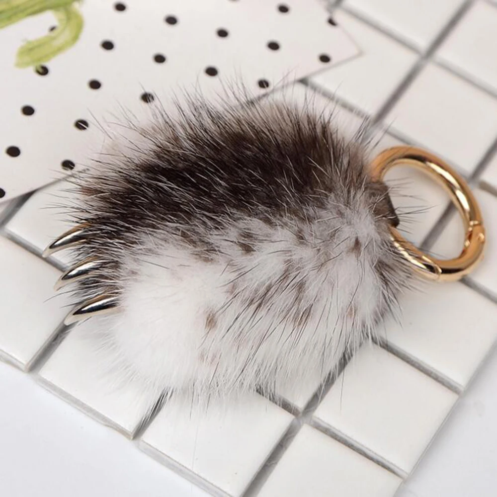 Пушистый мех норки Помпон милый Волчья лапа цепочка для ключей модная женская