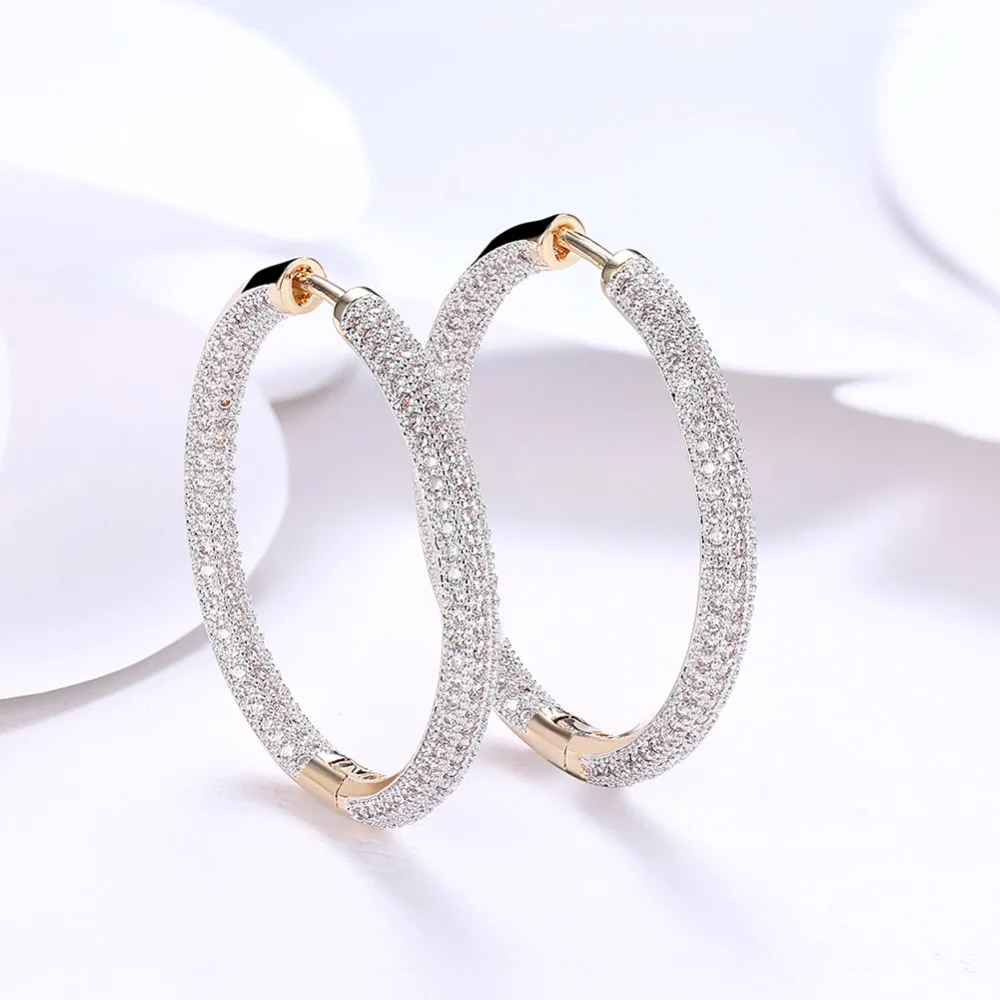 Luxury Rhinestone Crystal Large Hoop Earrings for Women Big Circle Female Inlay Zircon Gold-color Wedding Jewelry | Украшения и
