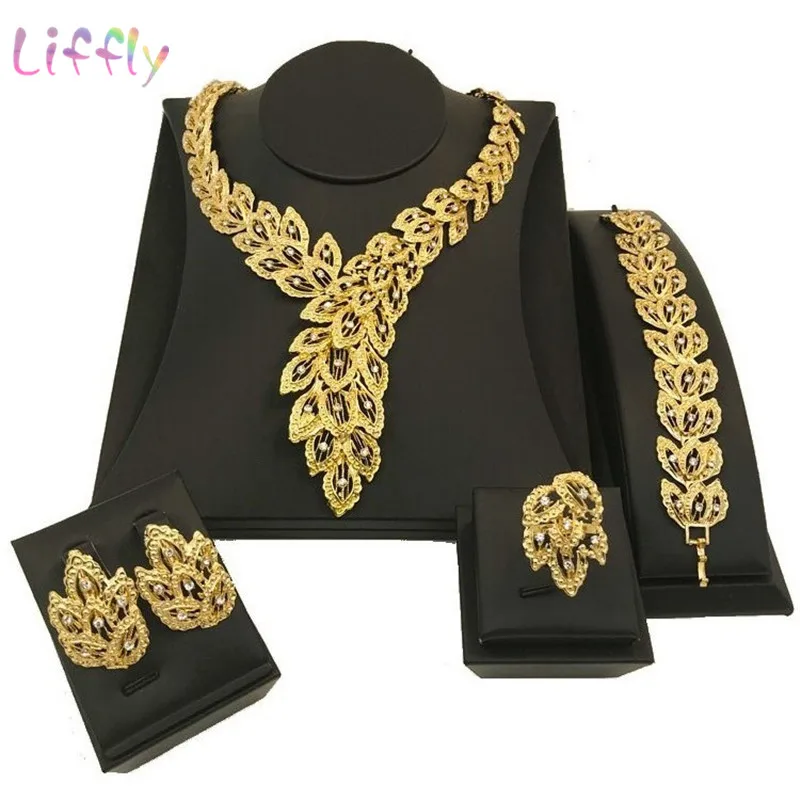 

Liffly Dubai Bridal Jewelry Sets for Women Peacock Gold Necklace Earrings Fashion Charm African Wedding Nigeria Sets Jewelry