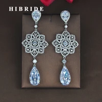 hibride luxury clear water drop cubic zircon earring for women brincos jewelry wedding pendientes mujer moda wholesale e 829