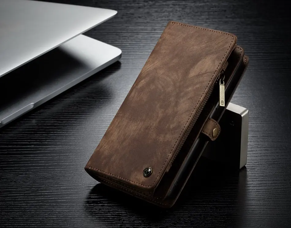 14 Slots Zipper Wallet with Removable Back Cover Leather Case for Samsung Galaxy Note 8 9 10 Plus Hand Sewing Purse | Мобильные