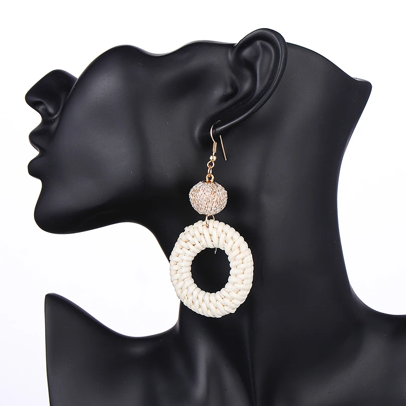 Серьги-подвески для женщин круглые геометрические серьги с Соломенной Плетеной