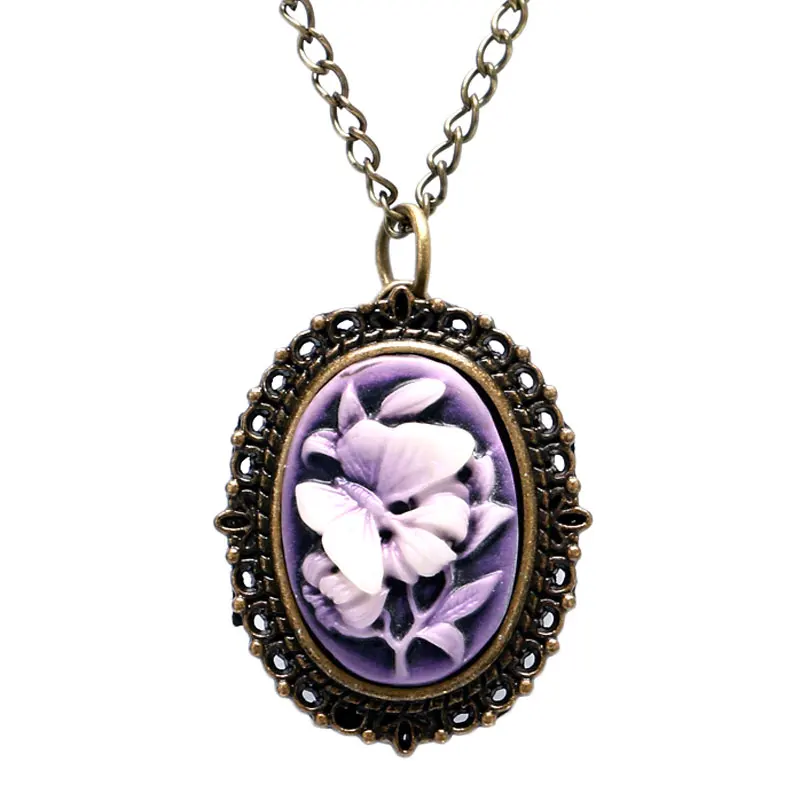2018 новый элегантный фиолетовый бабочка цветок карманные часы Цепочки и ожерелья