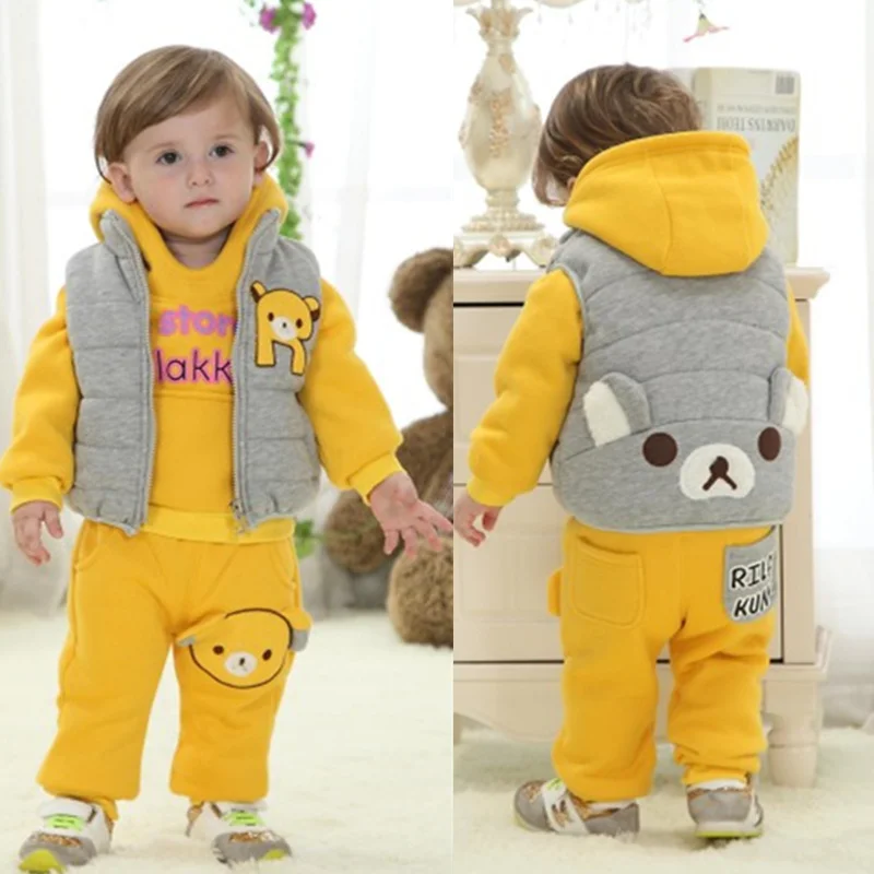 

Newborn Winter Baby Boys Clothes Kids Clothes Boy Suit Three Pieces Brand Newborn Down Coat Hooded Bear Yellow Clothing Set