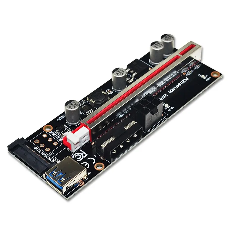 Переходник PCI-E Riser 009S Plus от 1X до 16X 60 см Красный Кабель USB 3 0 4 контакта 6 контактов SATA
