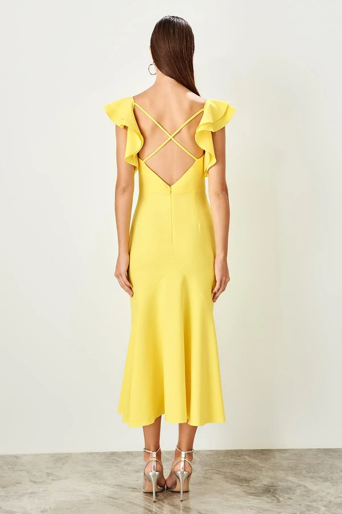 Trendyol желтый маховик Деталь Платье TPRSS19BB0321|Женские платья| |