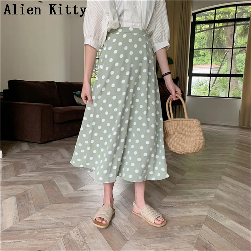 Женская длинная юбка в горошек Alien Kitty элегантная эластичная с высокой талией