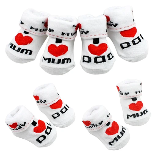 Милые хлопковые носки для малышей белые носки с надписью «I Love Mum I Love Dad» для детей от 0 до 6 месяцев, Одежда для новорожденных девочек, детские носки
