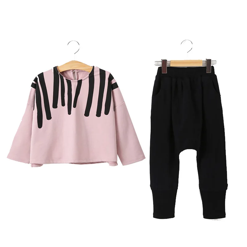 2017 комплект детской одежды с принтом в полоску для девочек спортивный костюм