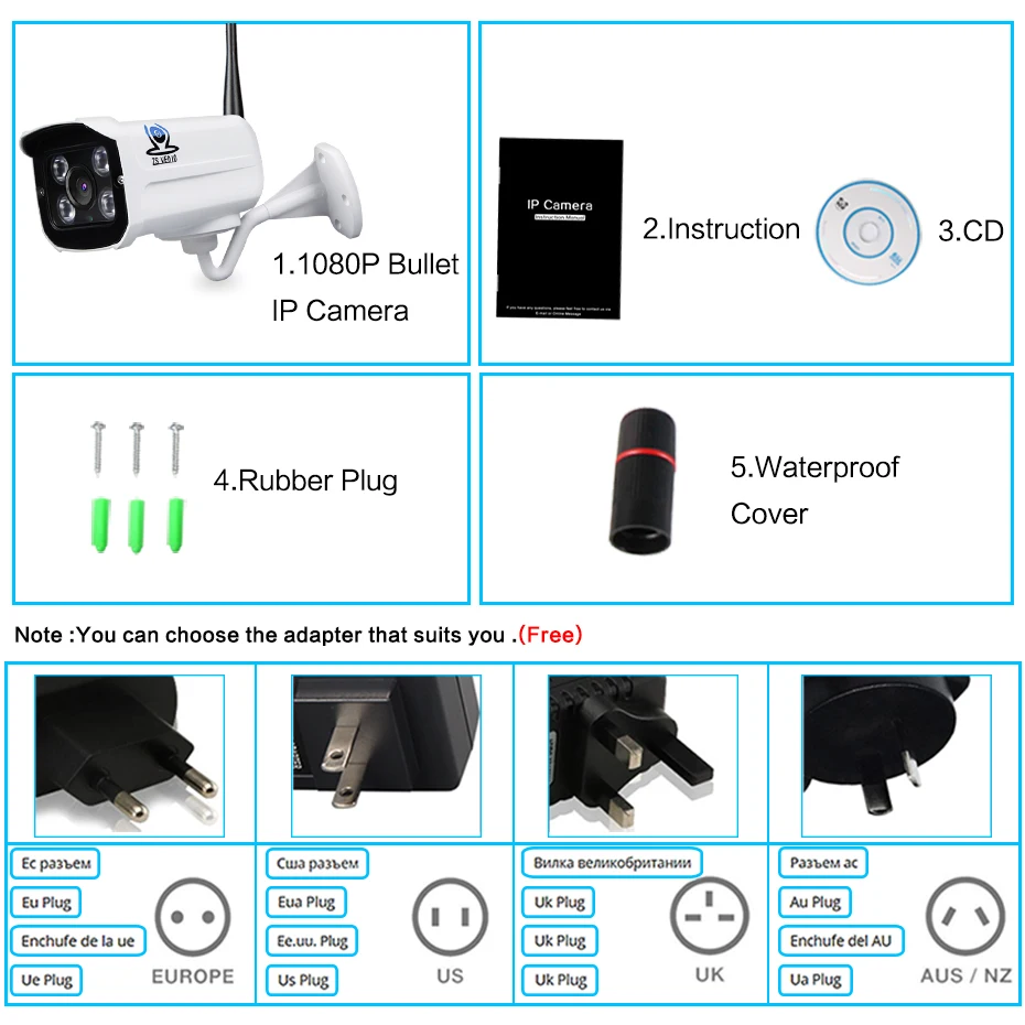 ZSVEDIO камеры наблюдения ip камера wi fi наружная безопасность full hd onvif Беспроводная