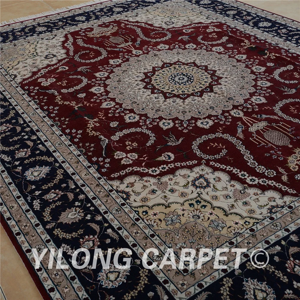 Yilong 8 'x 10' Античный коврик Тебриз красная шерсть искусственная шелк турецкие