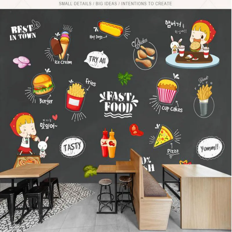 Пользовательские 3D нетканые обои для западного магазина продуктов питания доски