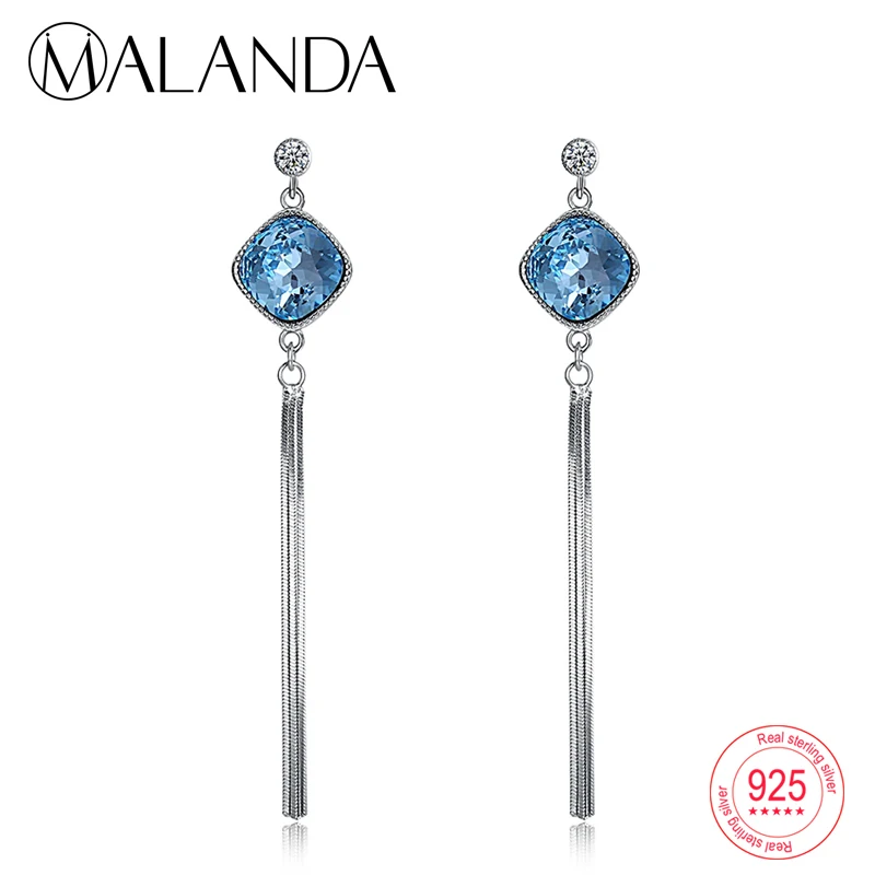 MALANDA Кристалл от Swarovski Висячие серьги для женщин 925 стерлингового серебра висячие