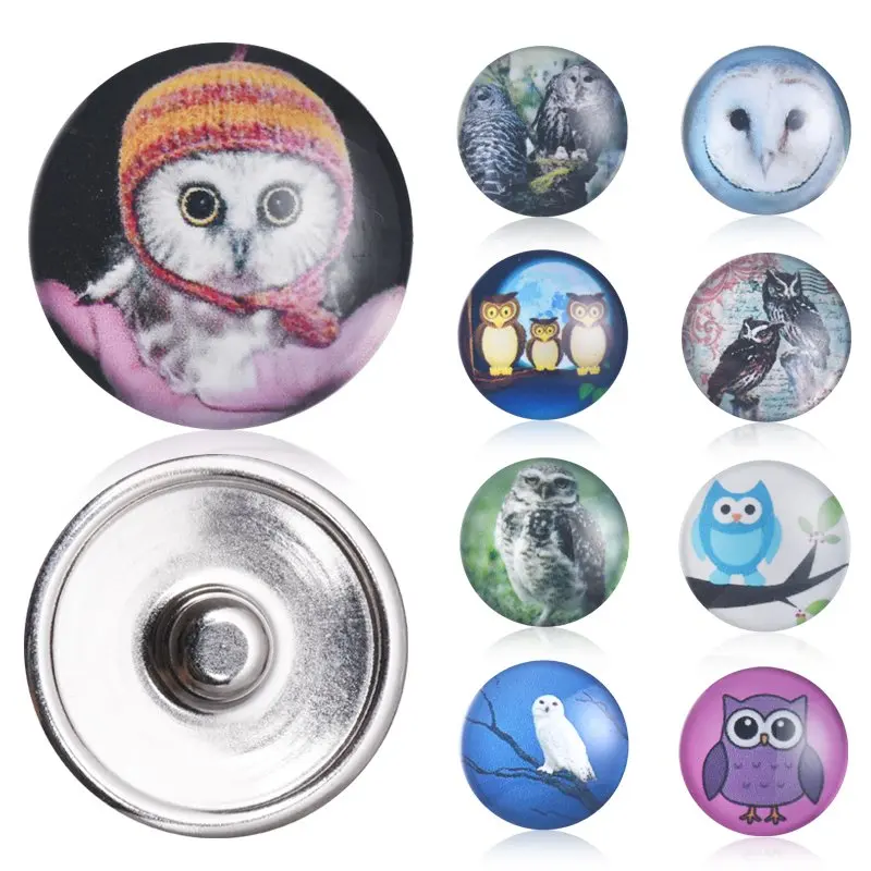 Милые Совы Птицы кнопки случайные цвета 10 шт./лот новые круглые стеклянные 18 мм