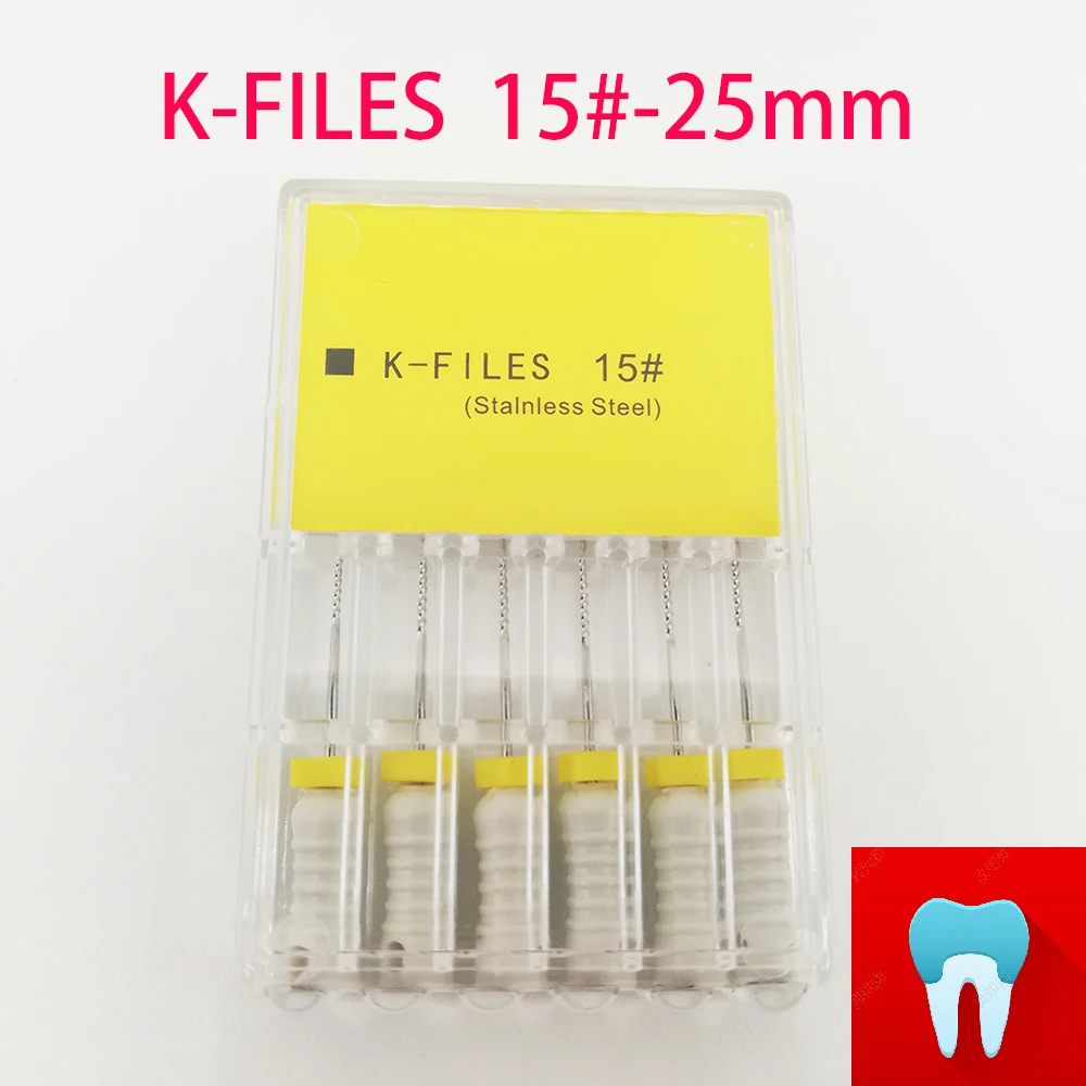 6pcs/pack 15#-25mm Dental K Files Root Canal Endo Files Dentist Tools Hand Files Stainless Steel K Files Dentistry Lab Tools