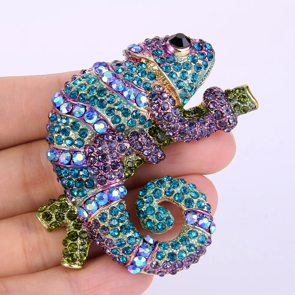 

Tuliper Chameleon Animal Brooch For Women Broche Femme Homme Pins Lapel Crystal Badge Jewelry Party Men Unisex Gold Color