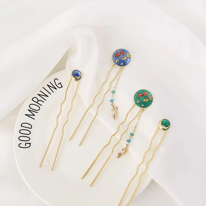New Hot Fashion Ocean Wind Pendant Japan Personality Japan And Korea Style Exquisite U-type Hairwear Hairpin For Women Jewelry