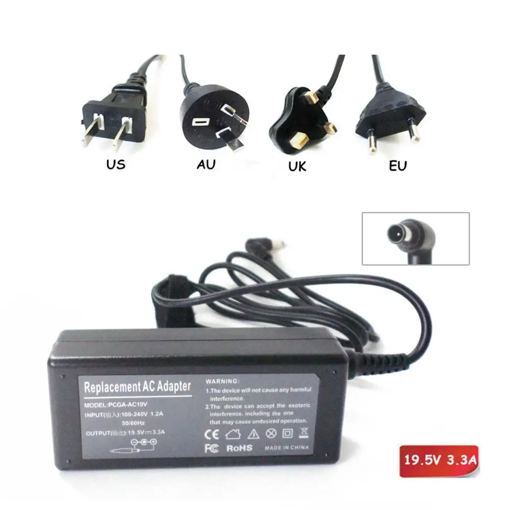 65 Вт 19 5 в 3.3A AC/DC адаптер зарядное устройство для Sony VAIO VGN-NW VGN-BX серии PCG-51511L PCG-51513L |