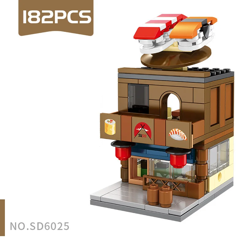 SD6022 182 PCS Строительный блок DIY мини-уличный вид сборка город мини-уличный магазин игрушек розничный магазин KFCE McDonald для детей обучающая игрушка - Цвет: SD6022 182 PCS
