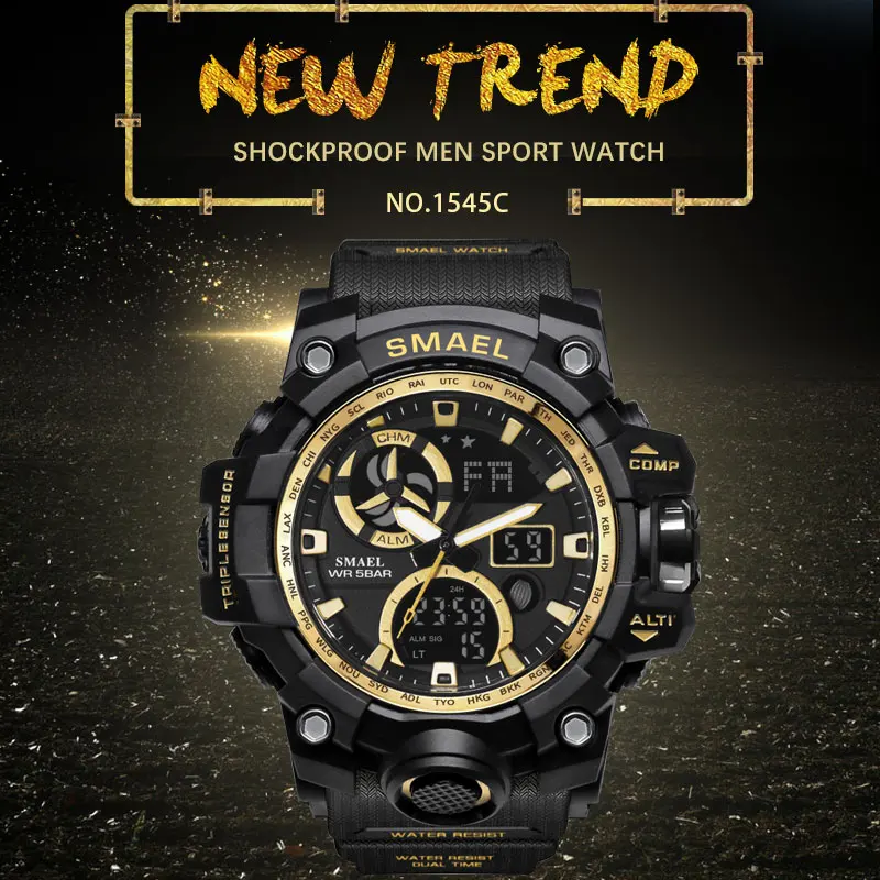 Мужские часы спортивные военные smael Цифровые светодиодный relogio masculino большие