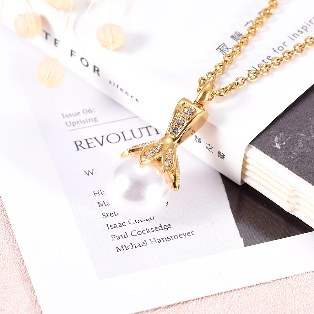Cremation Urn Necklace Gold-Color Micro Pave Cubic Zirconia Pearl Pendant Memorial Jewelry Ashes Gift For Women Mom | Украшения и