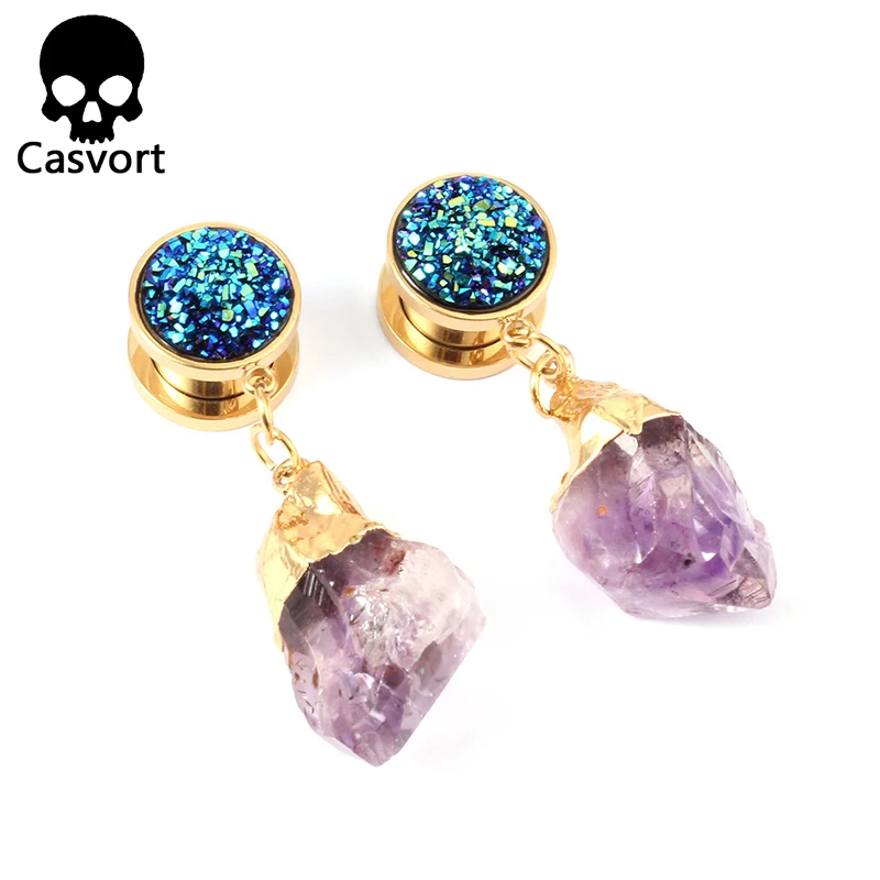 Новые асимметричные затычки Casvort с драгоценными кристаллами для ушей туннель из