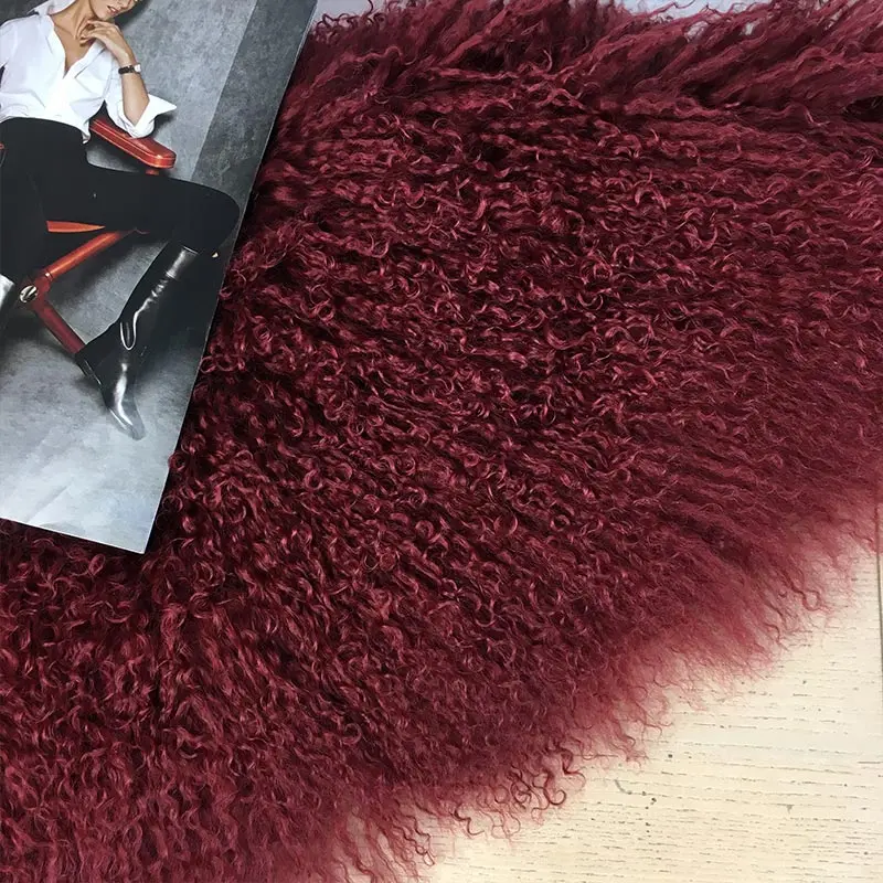Шуба из ламы Короткая женская меховая шубка из натуральной овчины дубленка женская натуральная шуба лама 60см - Цвет: Red wine