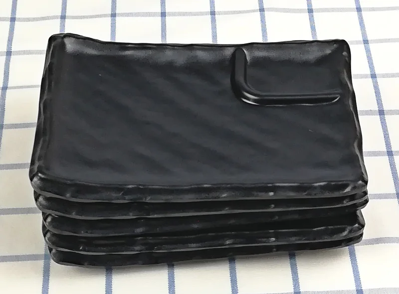 Black Frost Porcelain Imitation Rectangle Dish With Sauce Lattice Dinnerware Dinner Plate Japanese Cuisine Restaurant Tableware