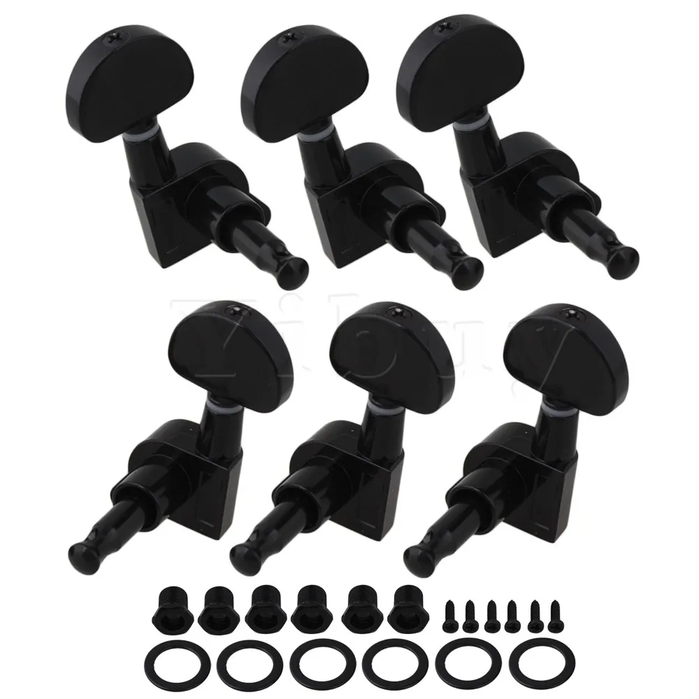 

Yibuy Black Round Button Guitar Machine Heads Tuners 3R+3L