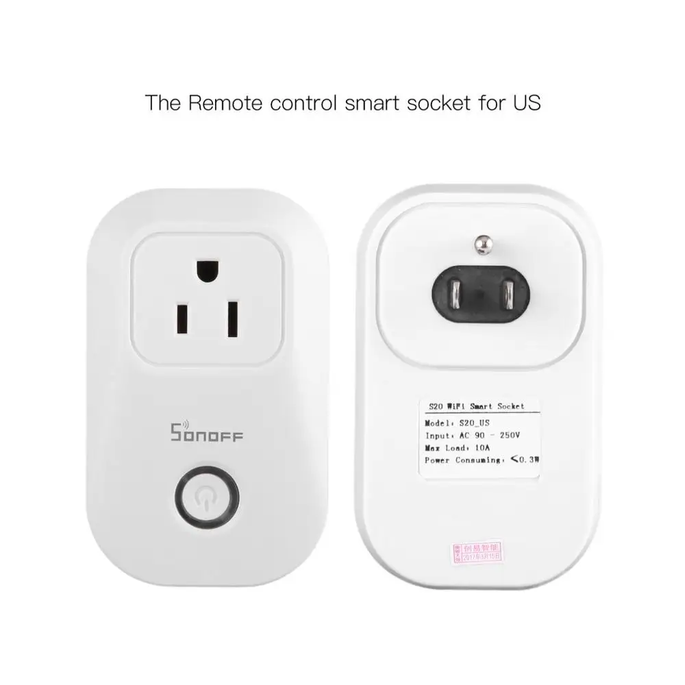 US Plug Sonoff S20 EU/US/UK беспроводная WiFi розетка с таймером 10A 2200 Вт Разъем дистанционного питания IOS Android телефон с дистанционным управлением умный дом - Цвет: US Plug