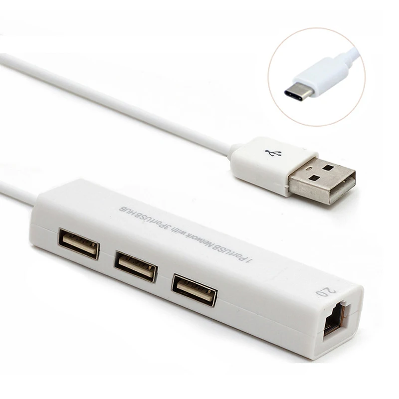Cliry USB 2 0 Type C миниатюрный usb концентратор для RJ45 сетевой LAN адаптер Ethernet с 3 портами