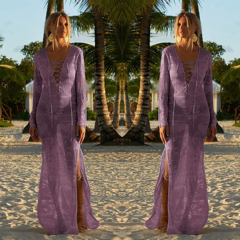 Летнее платье 2018 женские Модные с длинным рукавом бикини Перспектива v образным