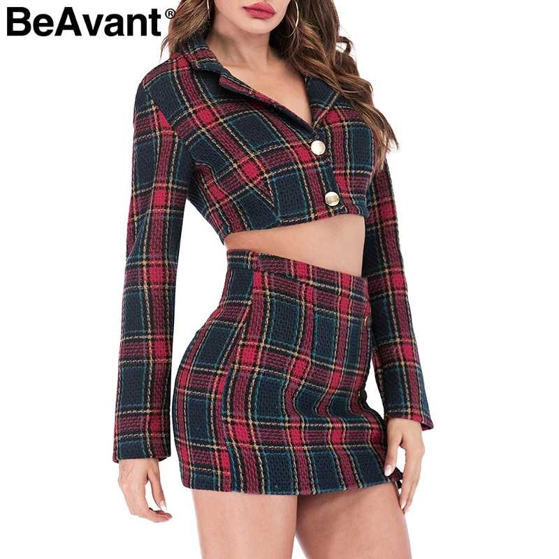 BeAvant/комплект из двух предметов красное клетчатое твидовое платье костюм с