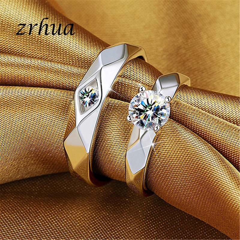 Классические бриллиантовые серебряные парные кольца ZRHUA для мужчин и женщин