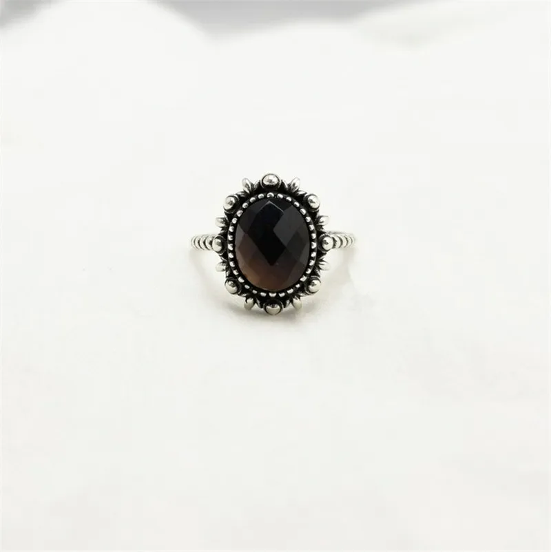 Black Agate 925 пробы серебряный черный/блестящий синий агат оникс Античные Серебряные кольца зеленый халцедонский жемчуг камень S925 чистое серебро винтажные кольца - Цвет камня: Black Agate