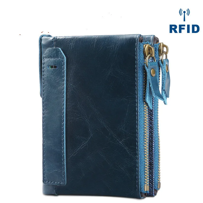 blue Женский кошелек из натуральной кожи Portomonee мужской короткий кошелек для монет 697-40 брендовый Perse Carteira Rfid маленький карман на молнии женские кошельки - Цвет: blue