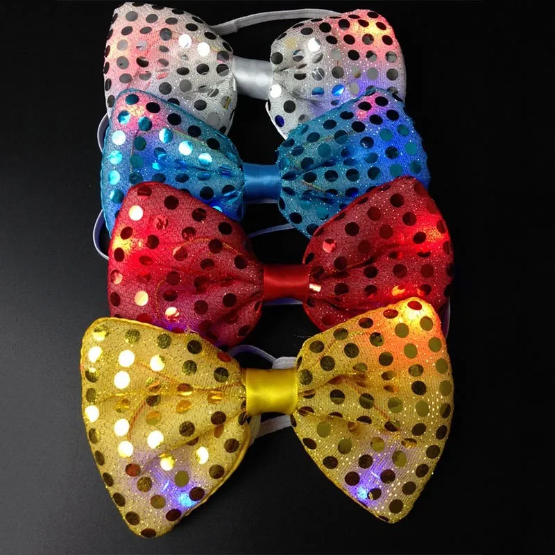 

Colorful Light-Up Necktie Bow Tie Sequins LED Flashing Blinking Tie For Adults Kids Neckwear Birthday Party Favors Halloween