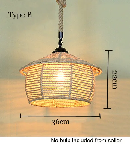 Type B no bulb Лофт подвесной светильник Ретро Промышленность веревка пеньковая одежда Hotpot Ресторан Интернет Бар Кафе светильник столовая с декоративной отделкой люстра - Цвет корпуса: Type B no bulb