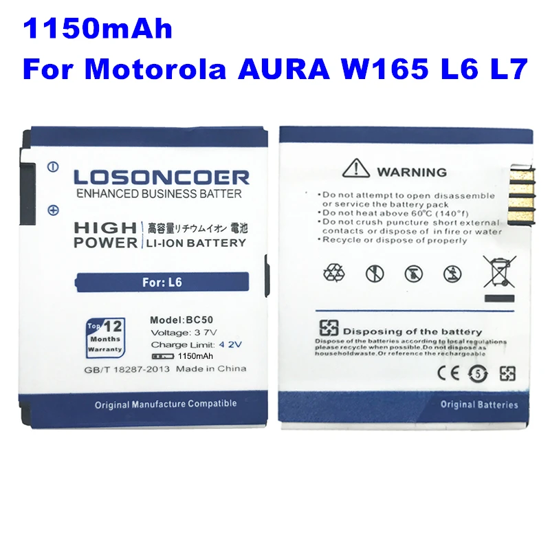 Аккумулятор LOSONCOER 1150 мАч BC50 для Motorola Moto RIZR Z3 ROKR Z6m SLVR L2 L6 L7 KRZR K1 K2 R1 Z1 E8|bc50 battery for
