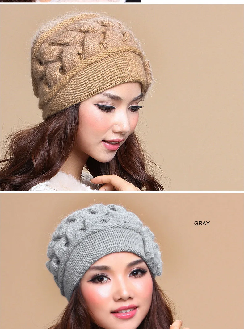 FS, модные женские шапки из кроличьей шерсти, теплые, Skullies, двухслойные, вязанные, зимняя шапка, защита ушей, шапочки, шапки Gorra, Invierno