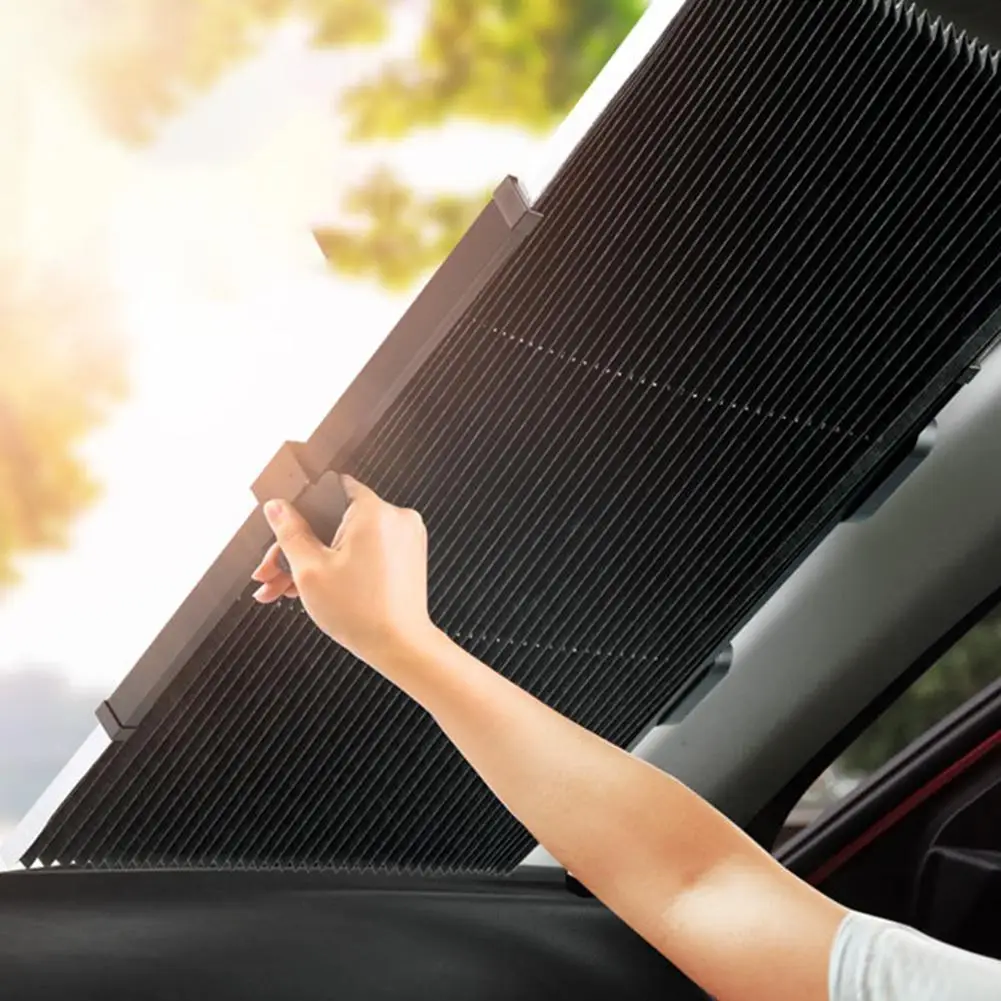 Universal Car Retractable Windshield Sun Shade Auto Sun Shade Cover for Most Car Trucks SUV UV Protection Front Windows