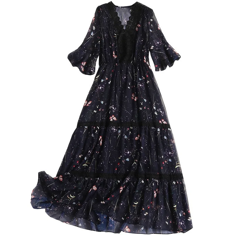 В европейском стиле модное летнее кружевное шифоновое платье с цветочным