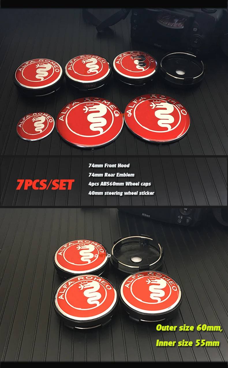 Buy 7pc 40/50/56/64/74 mm ALFA ROMEO Car emblem Wheel Center Hub Cap Badge Sticker for Mito 147 156 159 166 gt Giulia Spider styling on