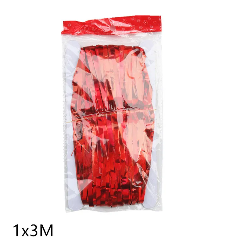 1x3m red 2M 3M Gold Silver Metallic Foil Tinsel Fringe Curtain Birthday Party Decoration Wedding Photography Backdrop Curtain Photo Props - Цвет: 1x3m red