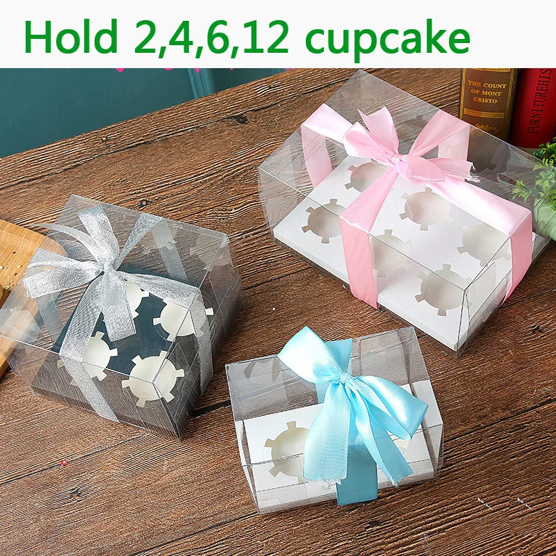 

10set hold 2/4/6/12 mini Cup cake Clear Plastic Bakery Cupcakes muffins Boxes Baking cookies package carrier cupcake decorations