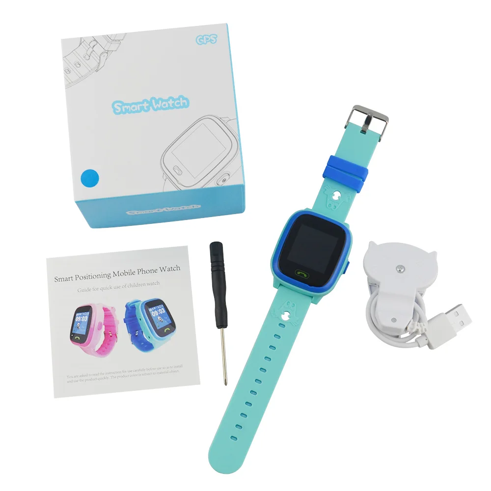 Blue with Box HW8 Waterproof Child Smart Watches Touch Screen GPS Tracker SOS Call Voice Safety Watch Language English/Russian Free APP - Цвет: Blue with Box