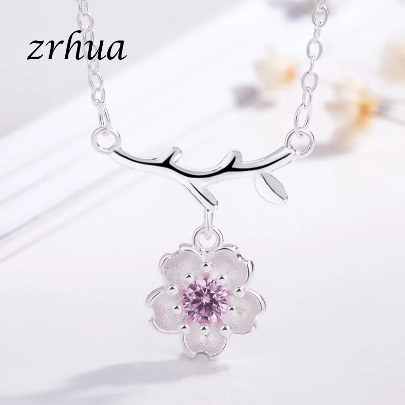 ZRHUA высокое качество 925 пробы серебряные крутые Элегантные Ювелирные наборы для женщин кулон ожерелье серьги, кольцо, браслет подарки с цветами