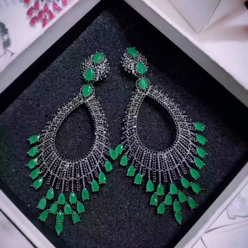 Женские серьги-капельки hibrid большие серьги зеленого и красного цвета с