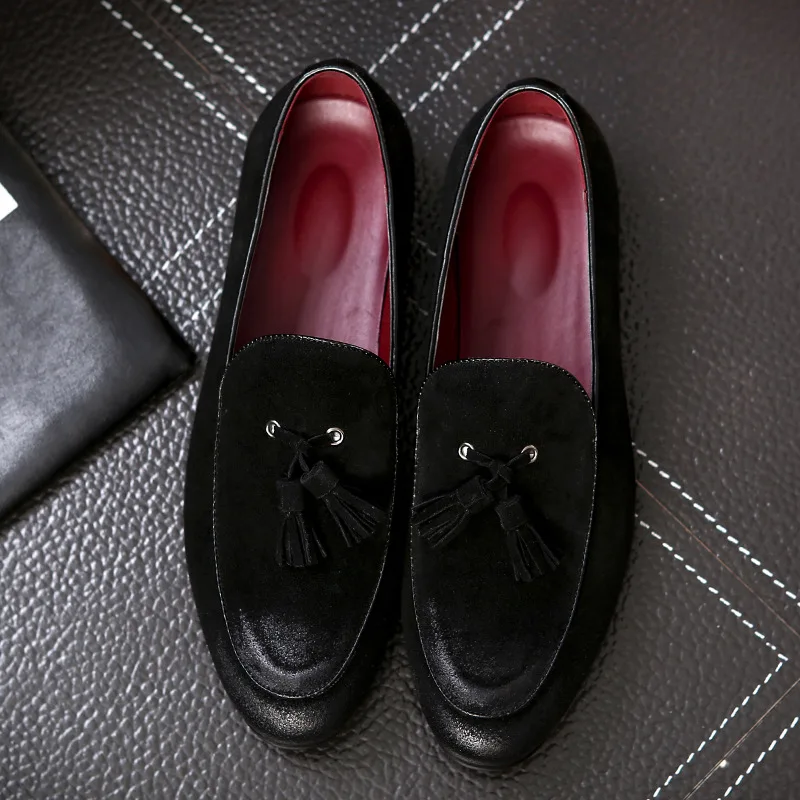 Мокасины мужские замшевые туфли на плоской подошве без застежки дышащие лоферы